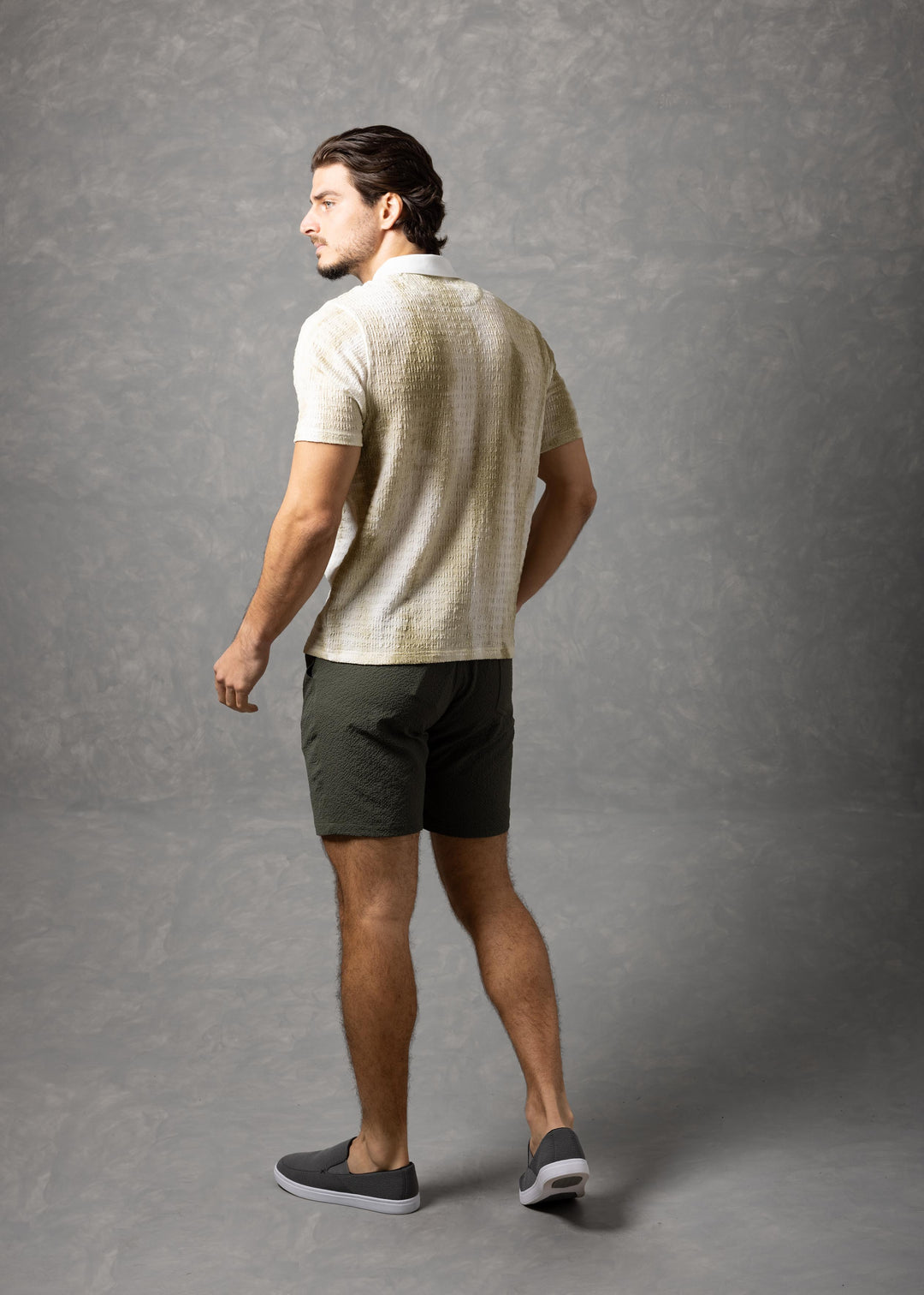 Tonal Crinkle Texture Short Sleeve Polo Shirt