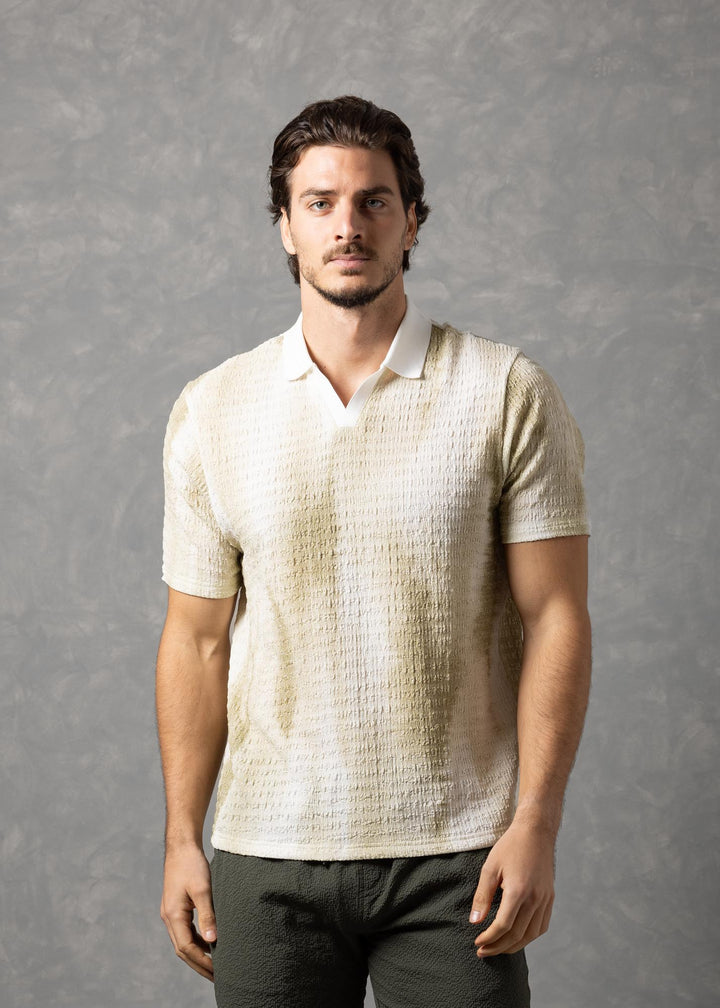 Tonal Crinkle Texture Short Sleeve Polo Shirt
