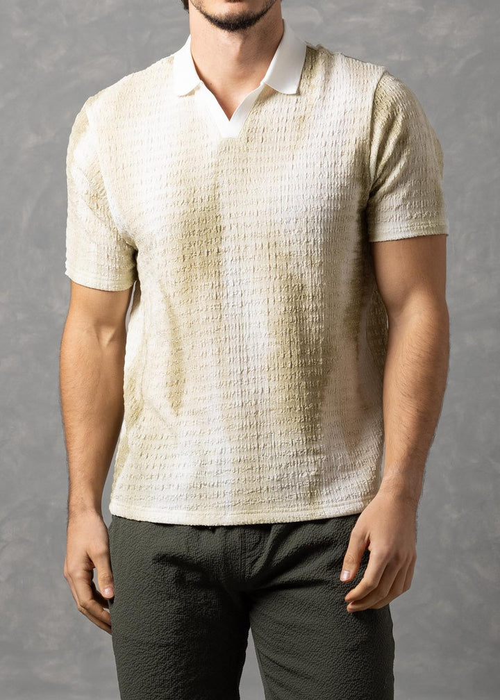 Tonal Crinkle Texture Short Sleeve Polo Shirt