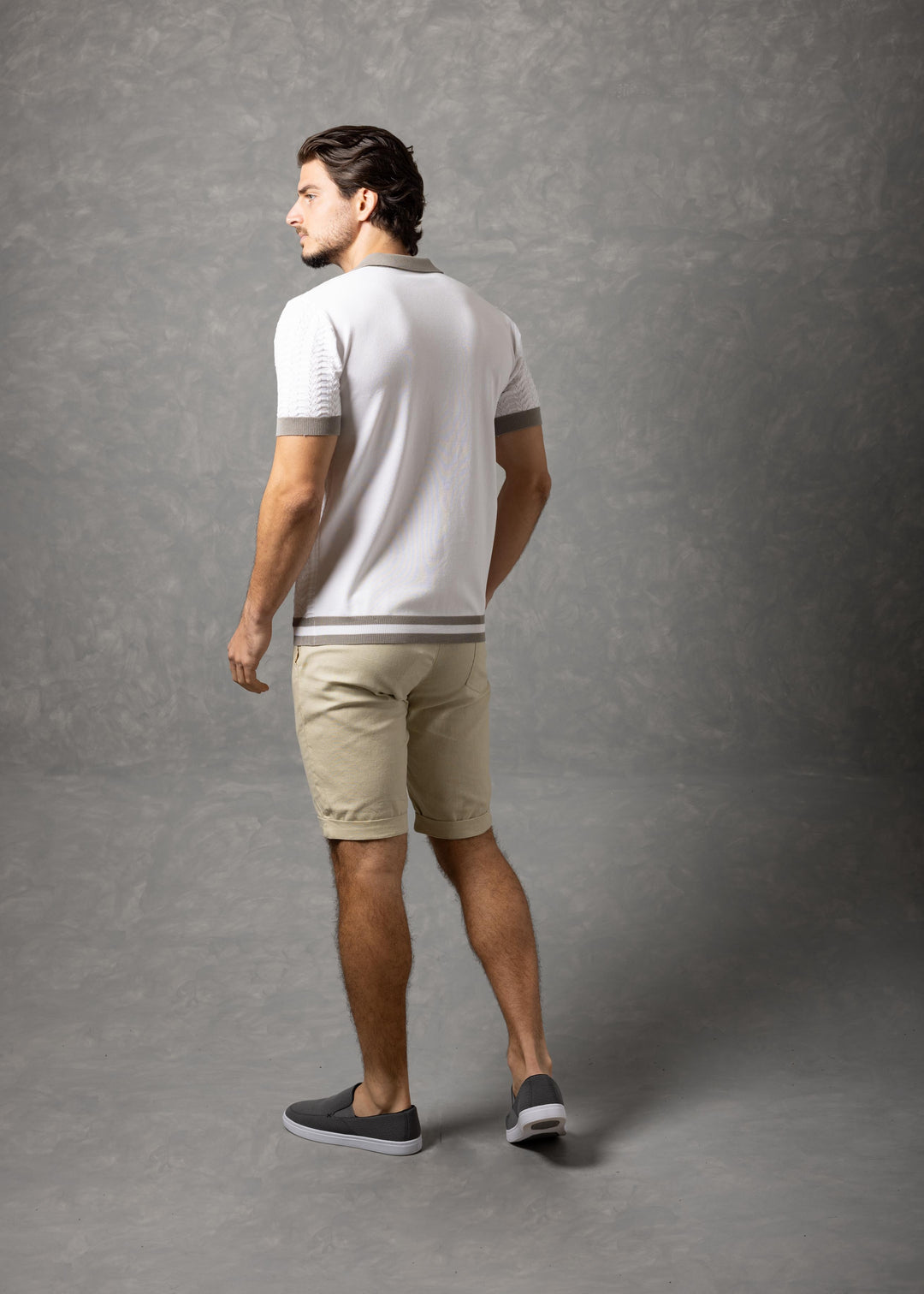 Textured Knit Polo Shirt with Contrast Collar