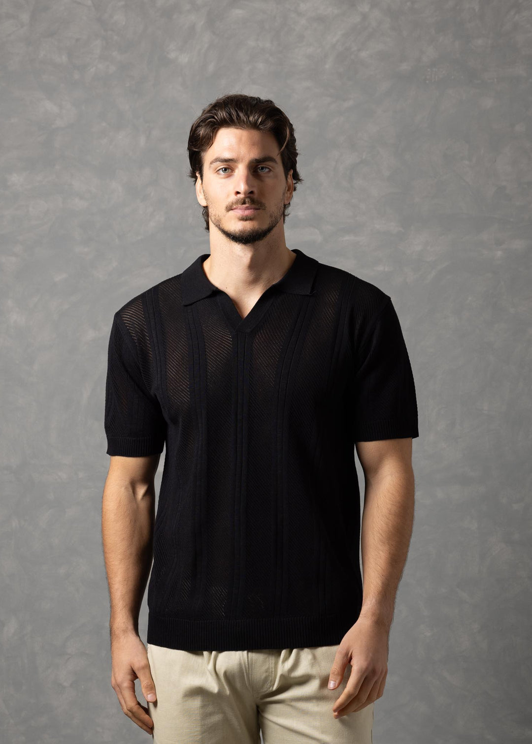 Monaco Textured Vertical Stripe Knit Polo Shirt