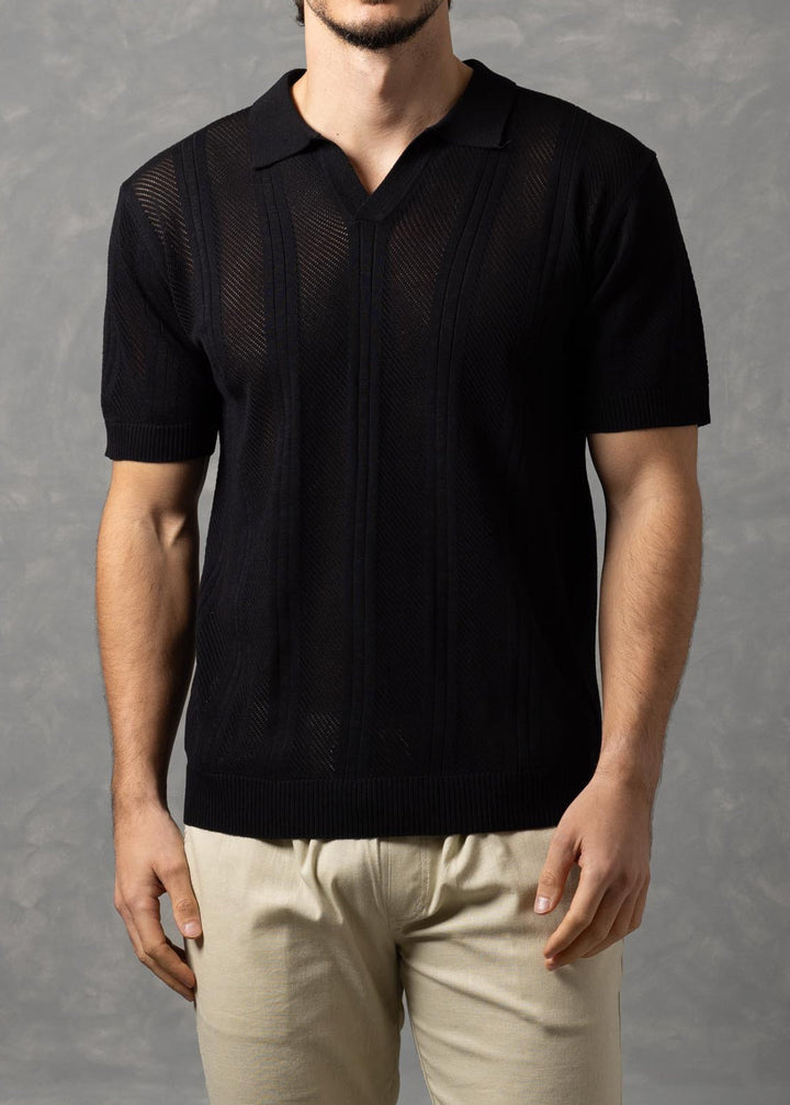 Monaco Textured Vertical Stripe Knit Polo Shirt