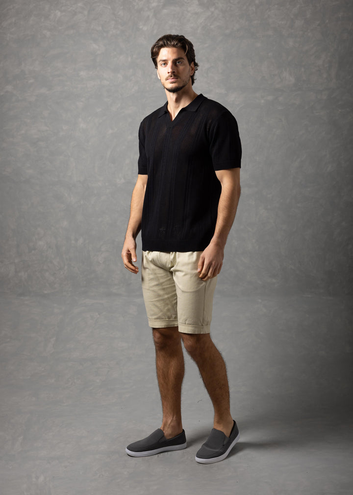 Monaco Textured Vertical Stripe Knit Polo Shirt