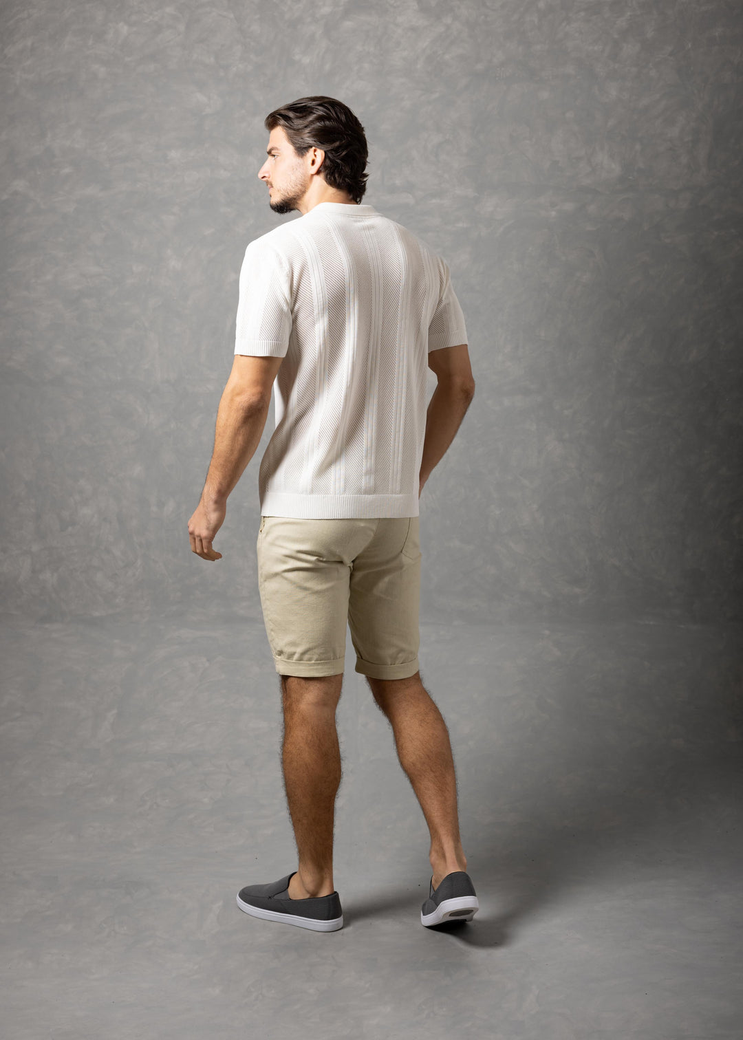 Monaco Textured Vertical Stripe Knit Polo Shirt