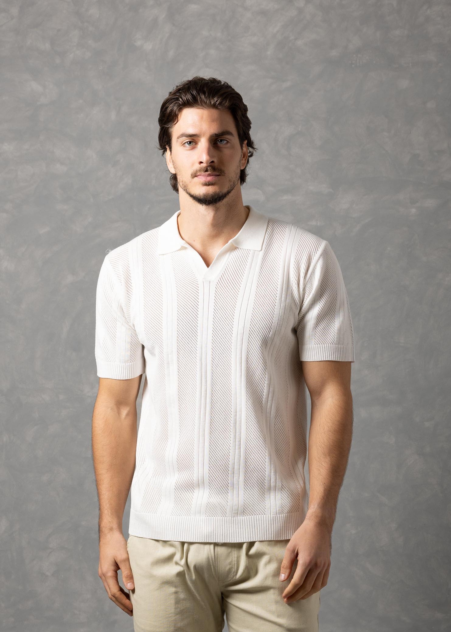 Monaco Textured Vertical Stripe Knit Polo Shirt – BESPOKE MODA