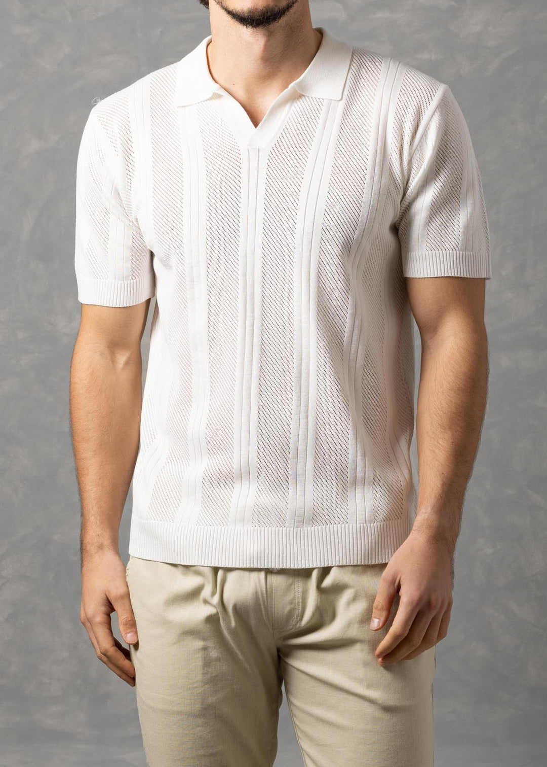 Monaco Textured Vertical Stripe Knit Polo Shirt