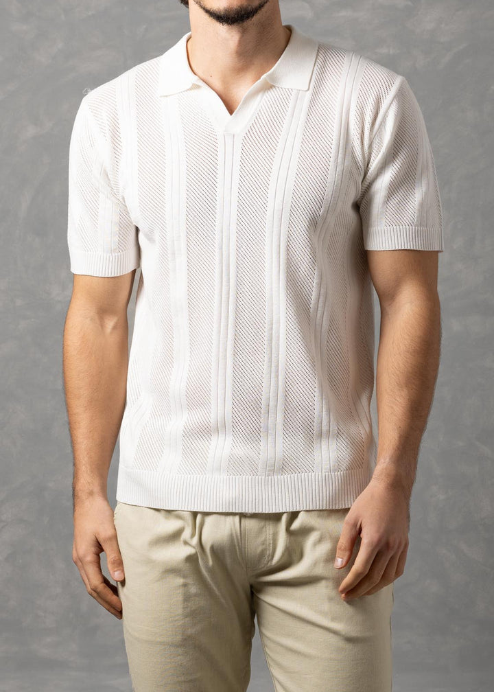 Monaco Textured Vertical Stripe Knit Polo Shirt
