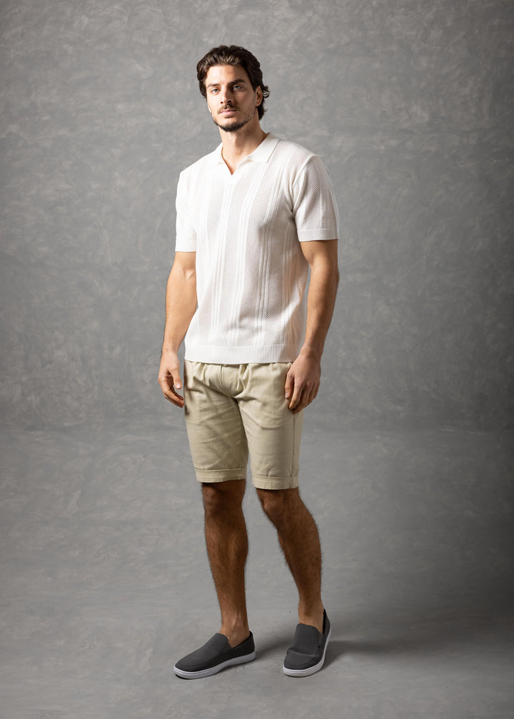 Monaco Textured Vertical Stripe Knit Polo Shirt