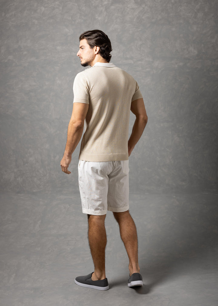 Portofino – Colorblock Textured Knit Polo with Vertical Stripe Panel