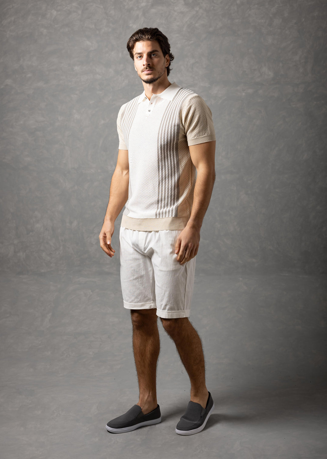 Portofino – Colorblock Textured Knit Polo with Vertical Stripe Panel