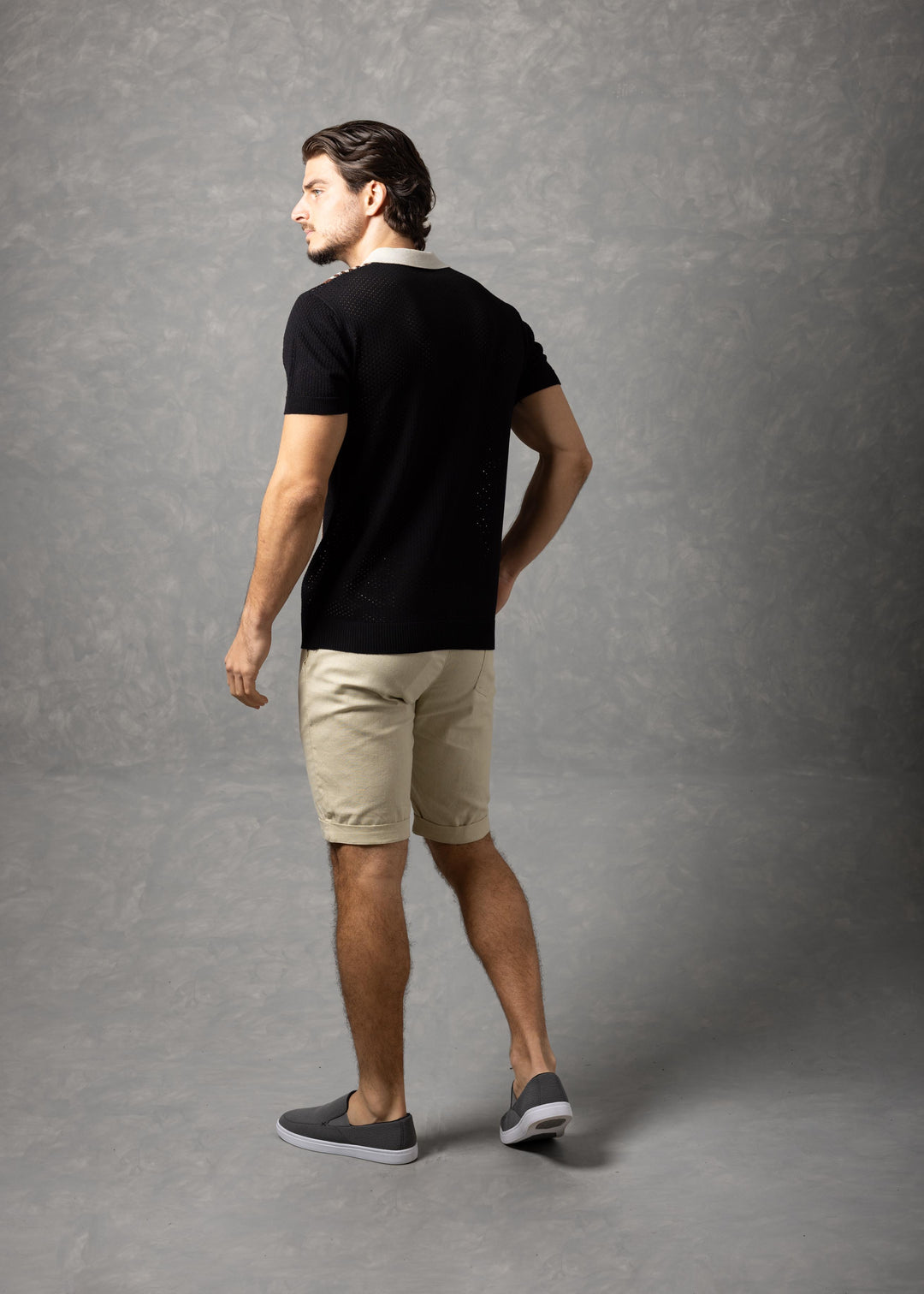 Portofino – Colorblock Textured Knit Polo with Vertical Stripe Panel