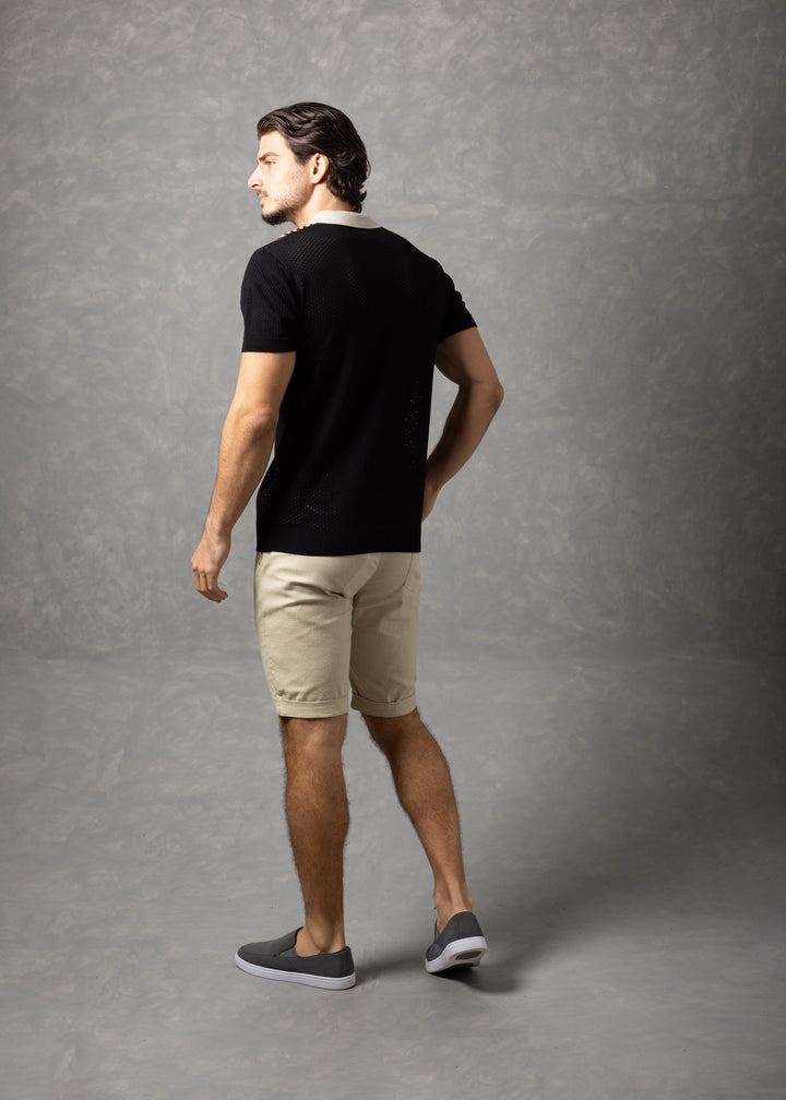 Portofino – Colorblock Textured Knit Polo with Vertical Stripe Panel