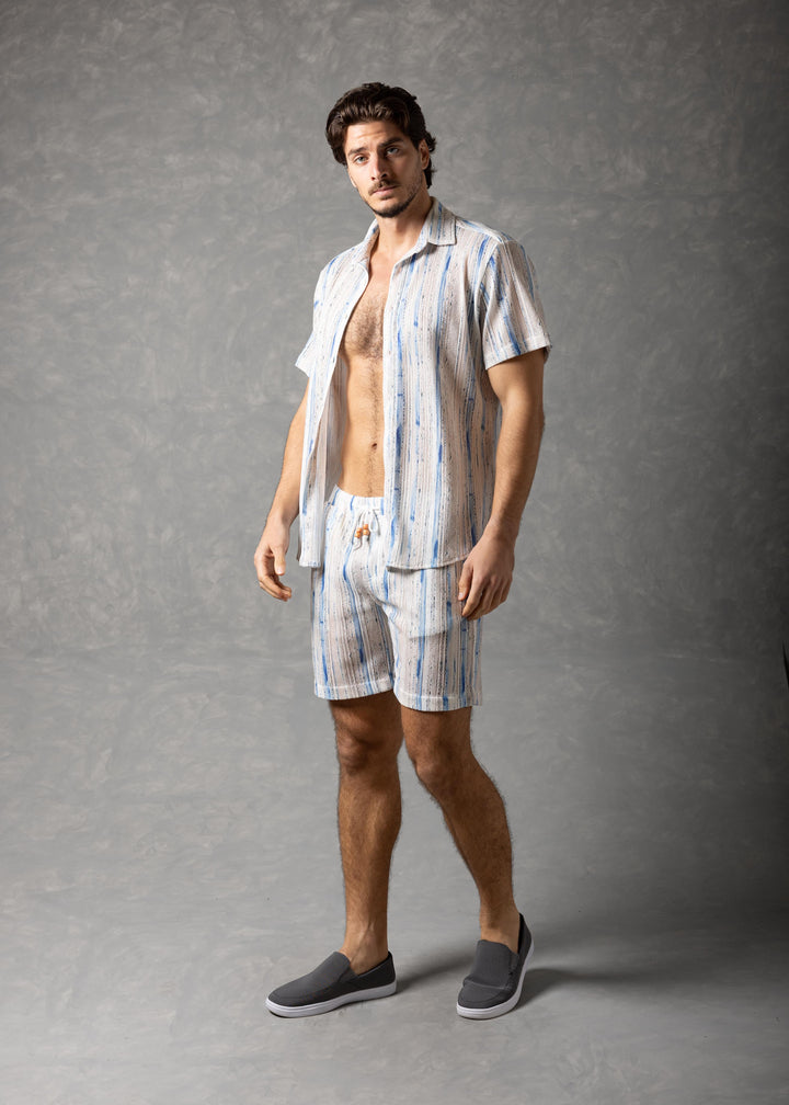 Aegean Drift Shorts – Textured Stripe Summer Shorts