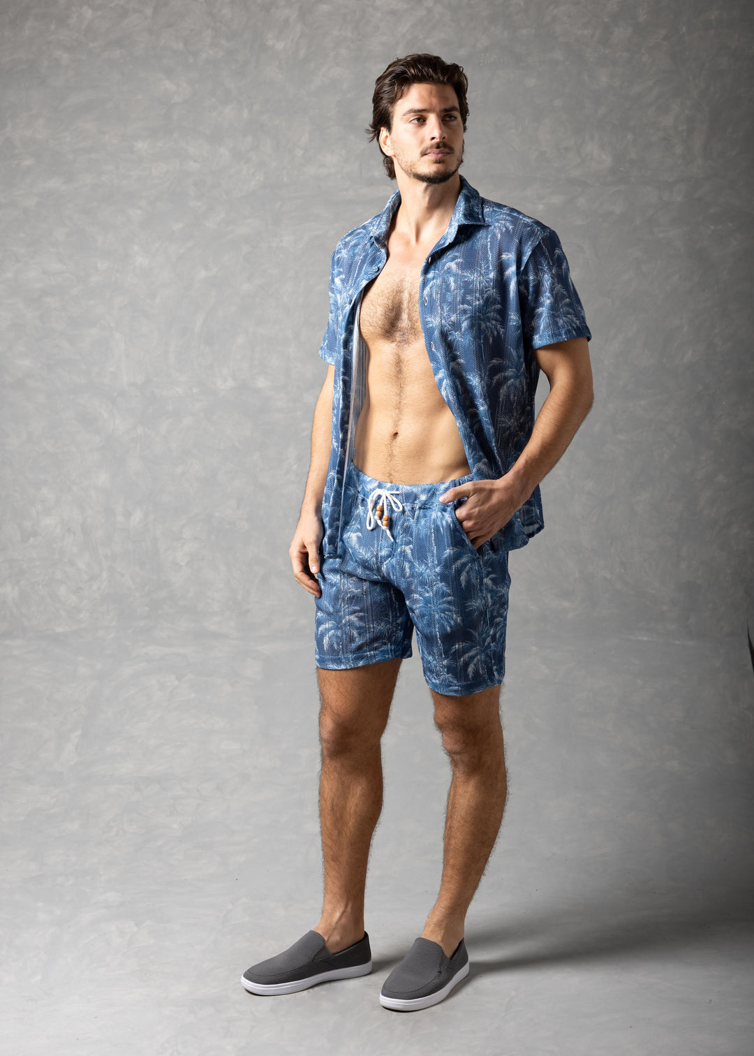 Midnight Palms Shorts – Tonal Tropical Drawstring Shorts