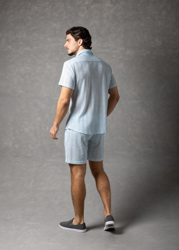 Coastal Breeze Shirt – Textured Stripe Short Sleeve Button-Up