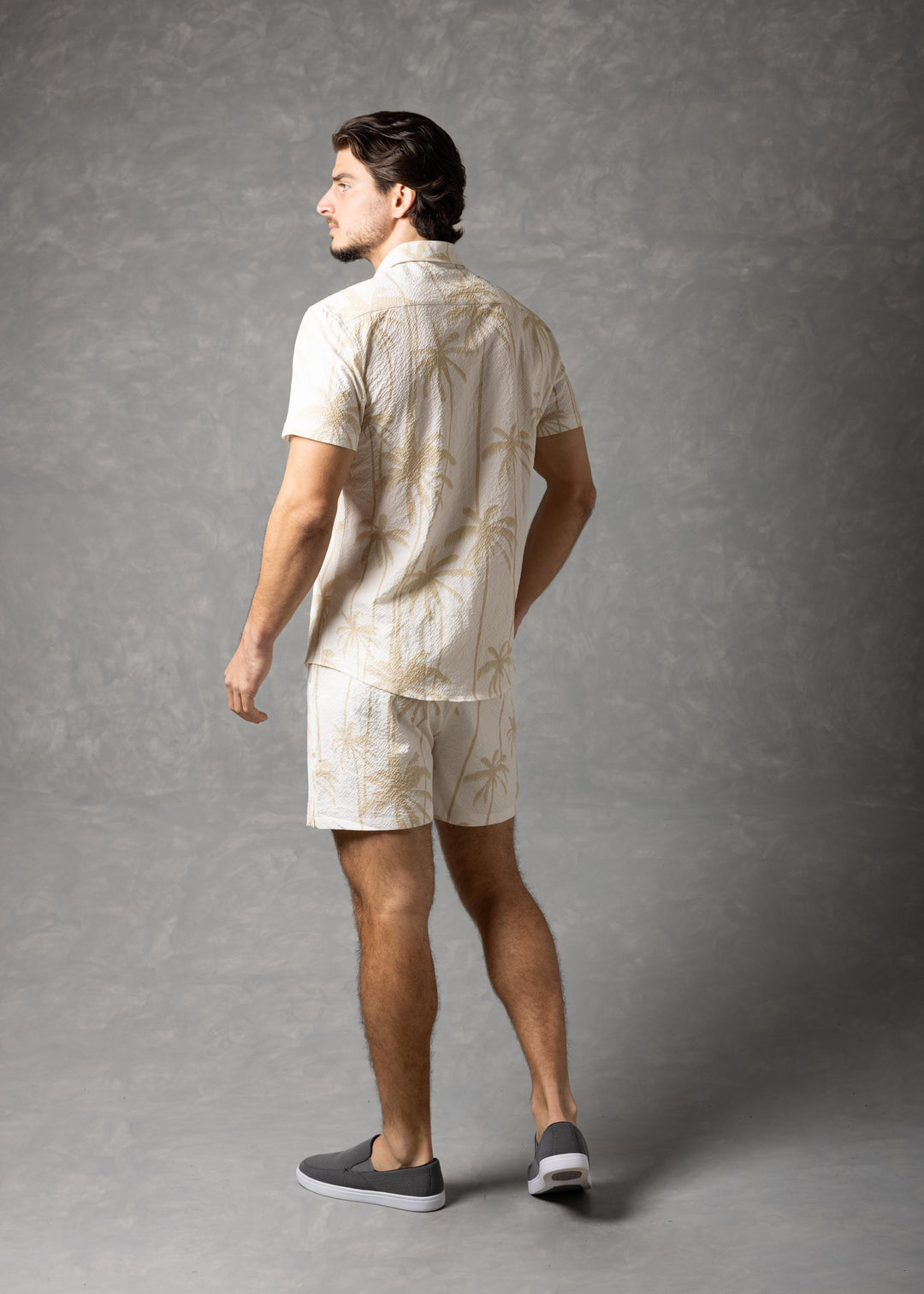 Palm Haven Shirt – Tropical Print Popcorn texture Short Sleeve Button-Up