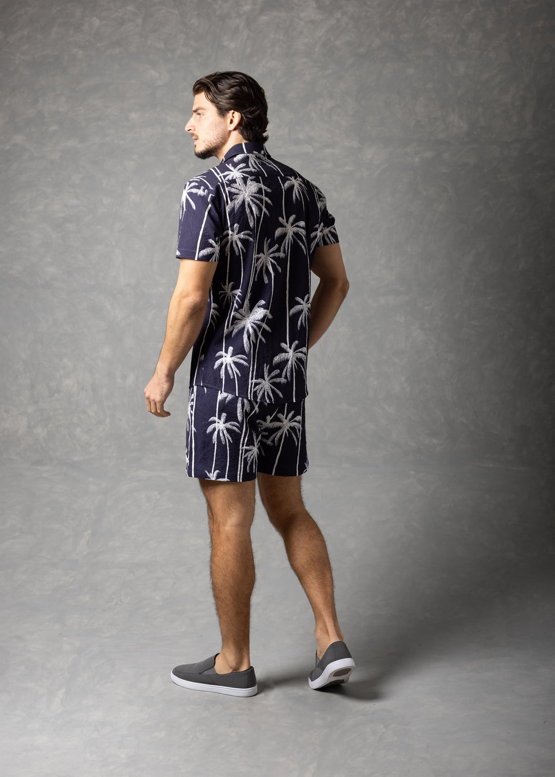 Palm Haven Shirt – Tropical Print Popcorn texture Short Sleeve Button-Up