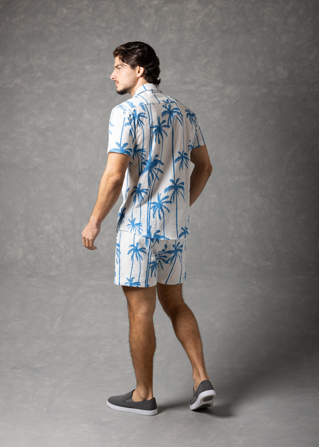 Palm Haven Shirt – Tropical Print Popcorn texture Short Sleeve Button-Up