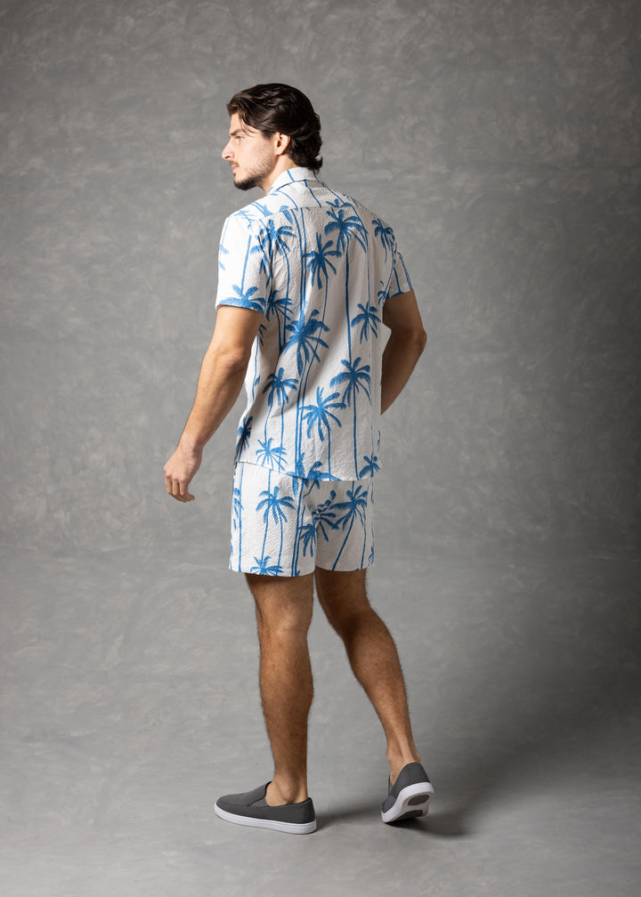 Palm Haven Shirt – Tropical Print Popcorn texture Short Sleeve Button-Up
