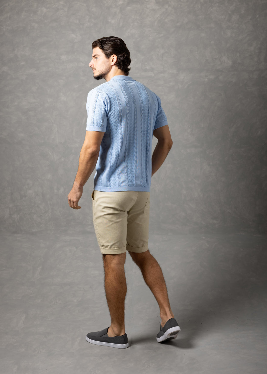 Santorini – Textured Knit Short Sleeve Button-Up