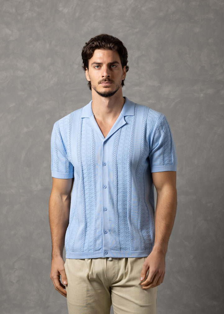 Santorini – Textured Knit Short Sleeve Button-Up