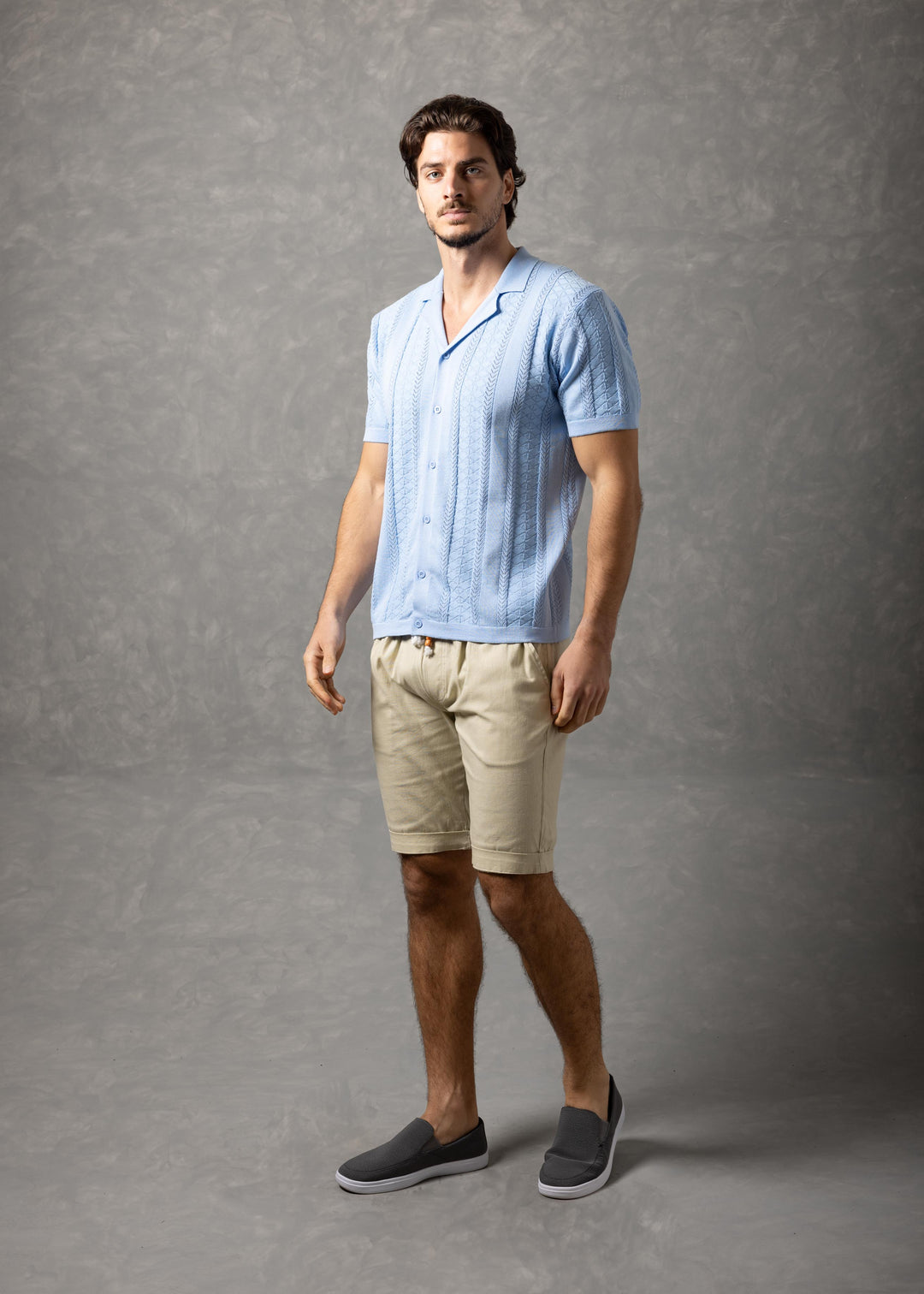 Santorini – Textured Knit Short Sleeve Button-Up