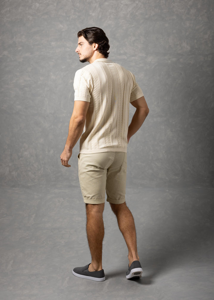 Santorini – Textured Knit Short Sleeve Button-Up