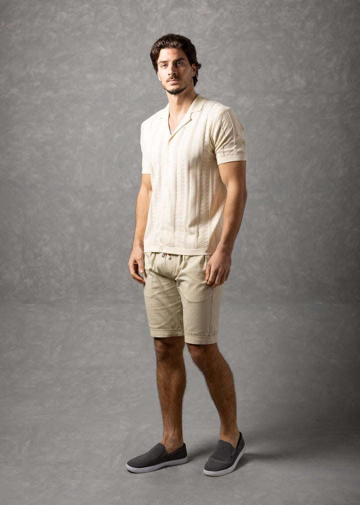 Santorini – Textured Knit Short Sleeve Button-Up