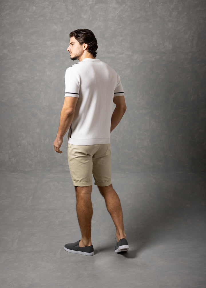 Capri Lines – Vertical Stripe Knit Short Sleeve Button-Up