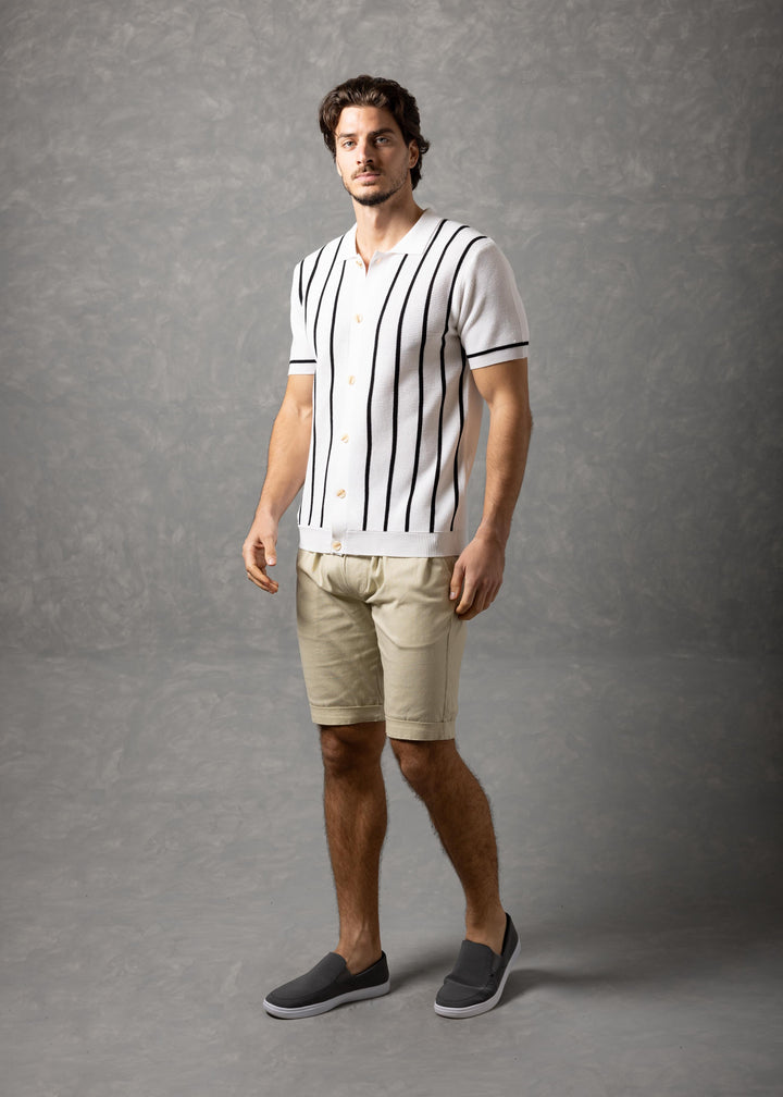 Capri Lines – Vertical Stripe Knit Short Sleeve Button-Up