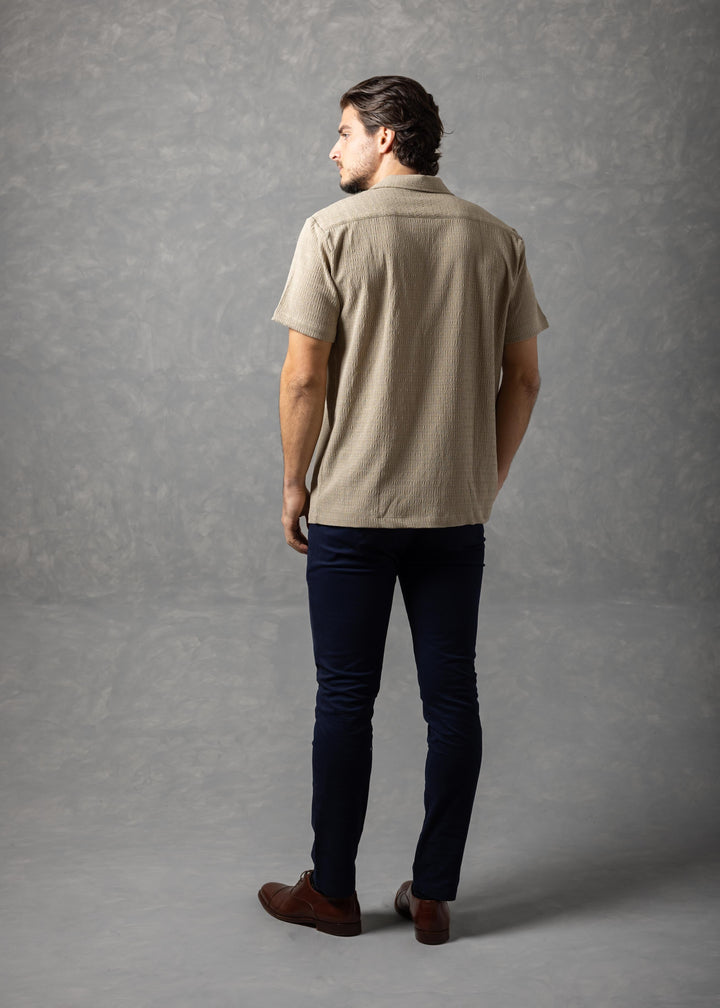 Textured Knit Short Sleeve Button-Up Shirt