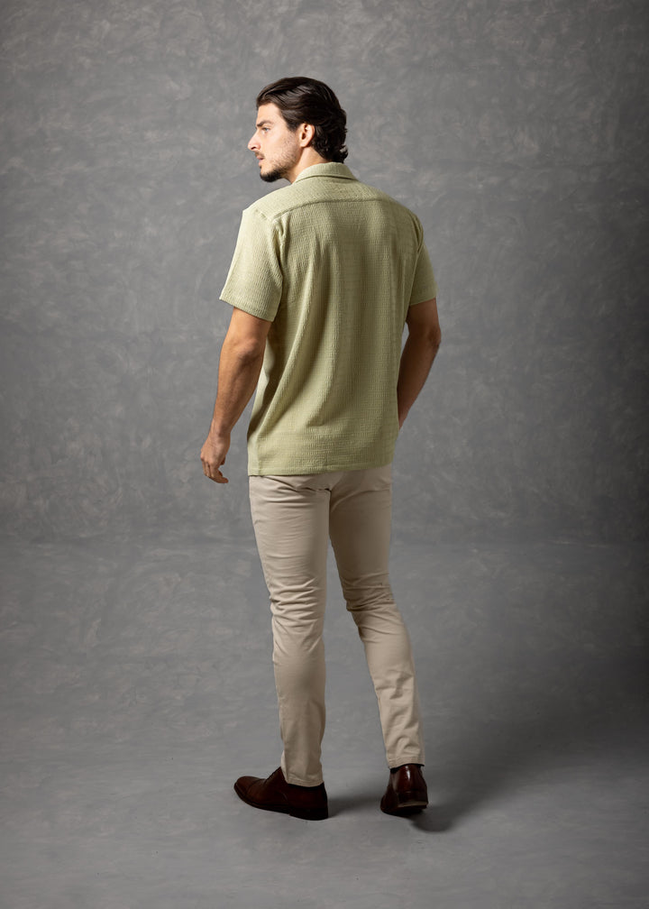 Textured Knit Short Sleeve Button-Up Shirt