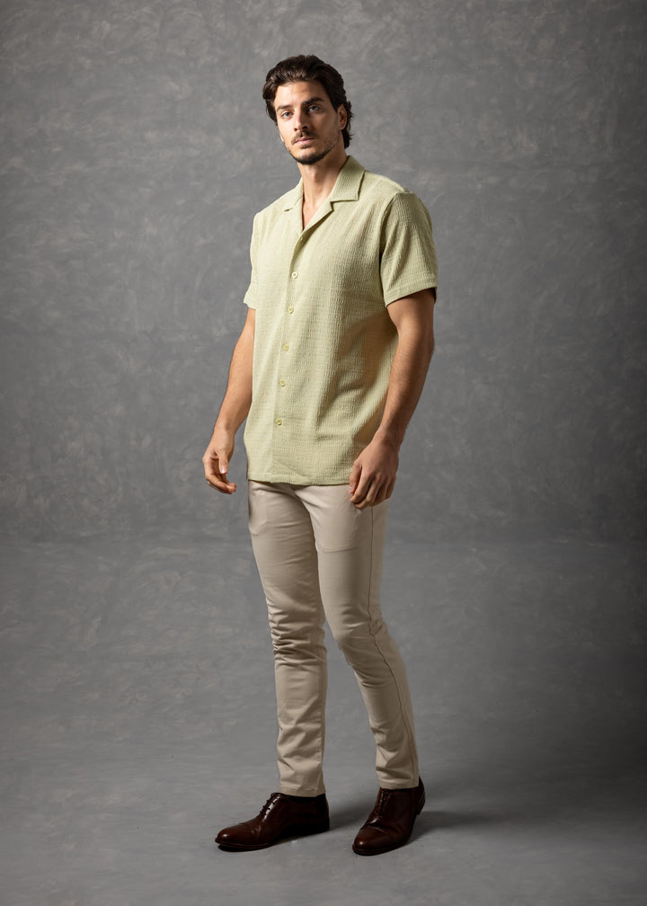 Textured Knit Short Sleeve Button-Up Shirt