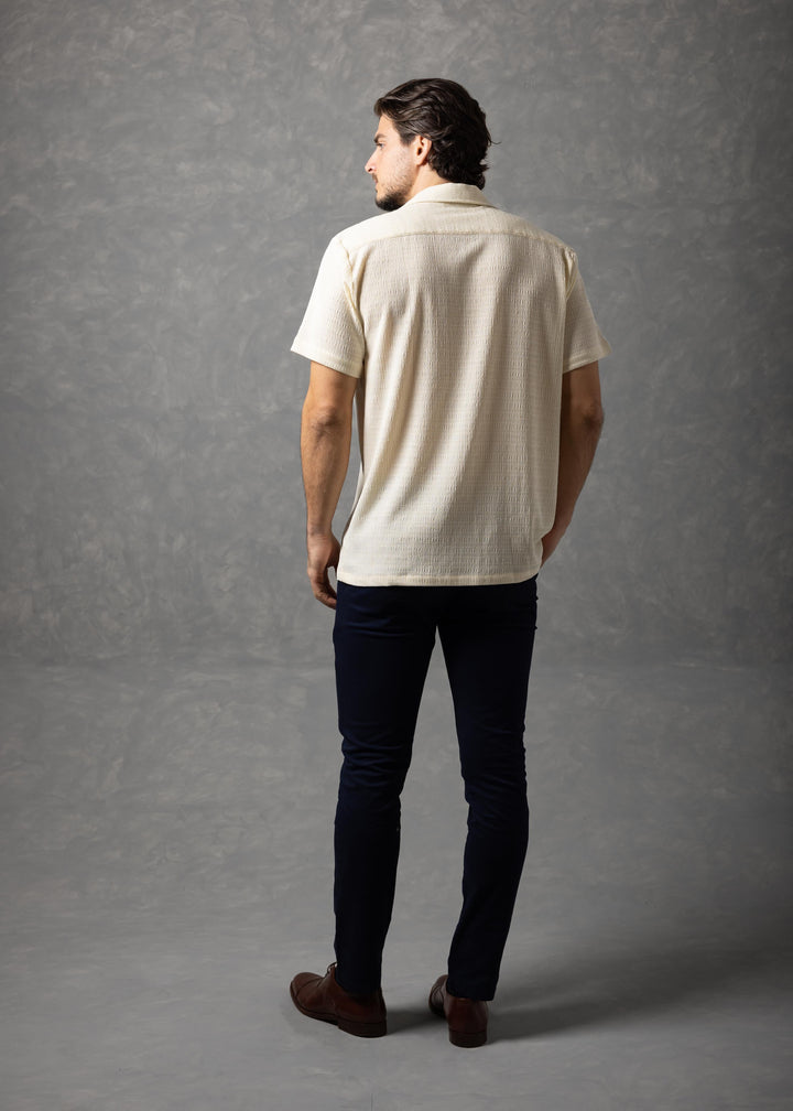 Textured Knit Short Sleeve Button-Up Shirt