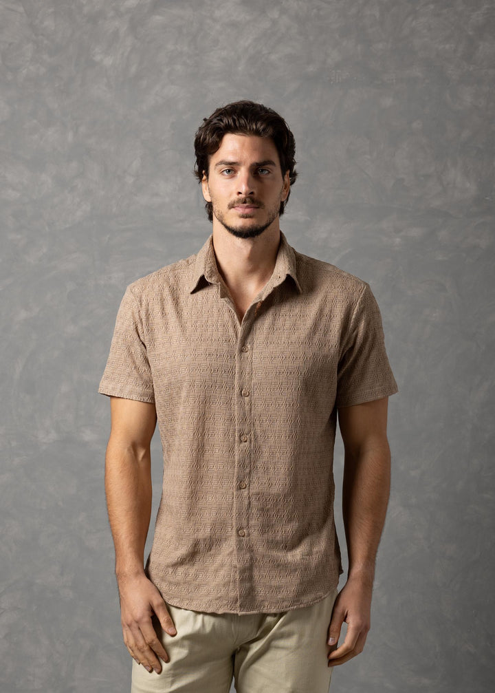 Desert Texture – Micro Knit Short Sleeve Button-Up Shirt