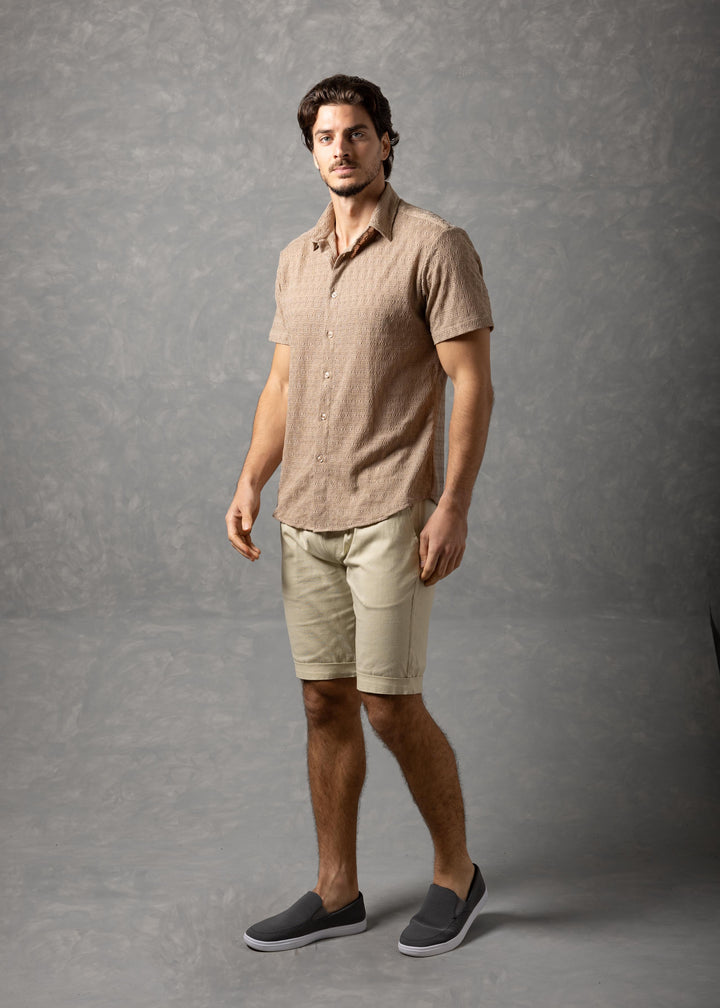 Desert Texture – Micro Knit Short Sleeve Button-Up Shirt