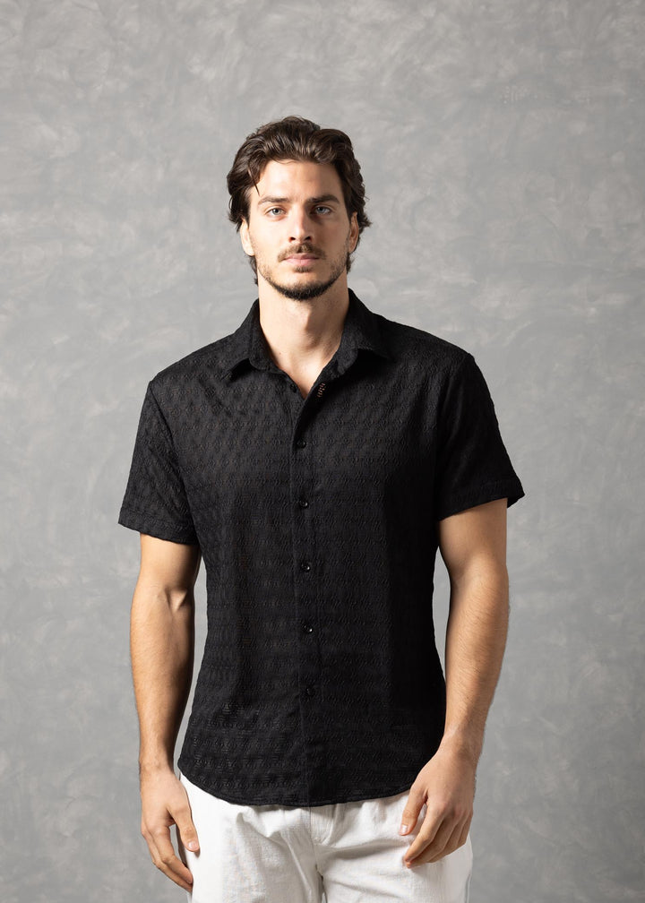 Desert Texture – Micro Knit Short Sleeve Button-Up Shirt