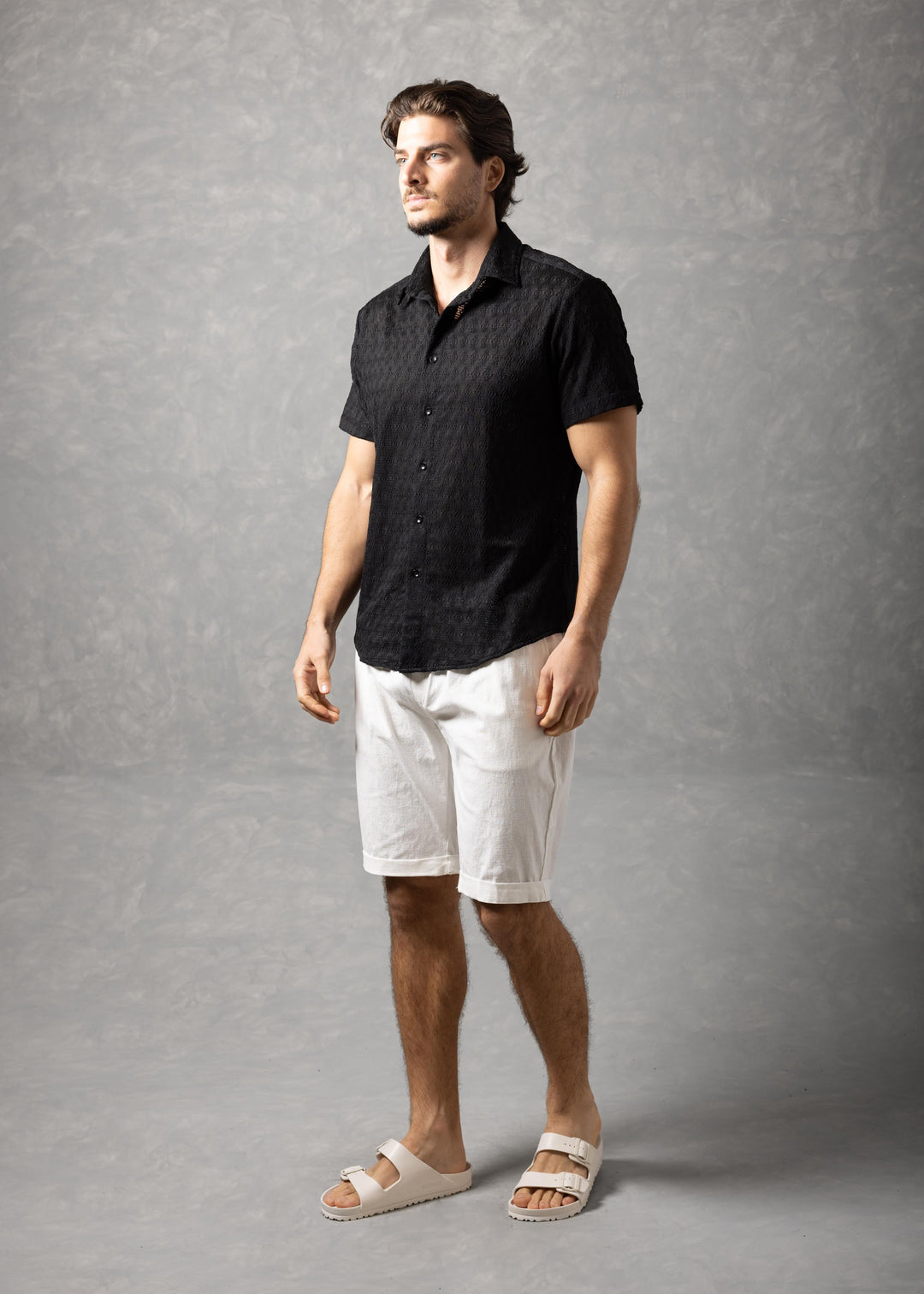Desert Texture – Micro Knit Short Sleeve Button-Up Shirt
