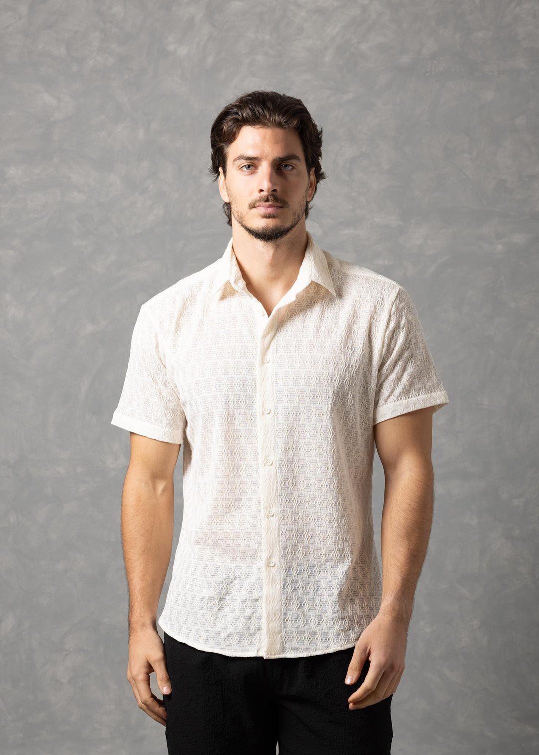 Desert Texture – Micro Knit Short Sleeve Button-Up Shirt