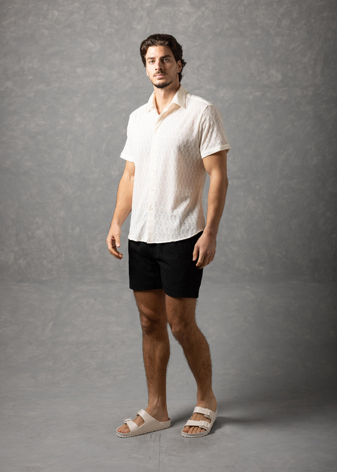 Desert Texture – Micro Knit Short Sleeve Button-Up Shirt