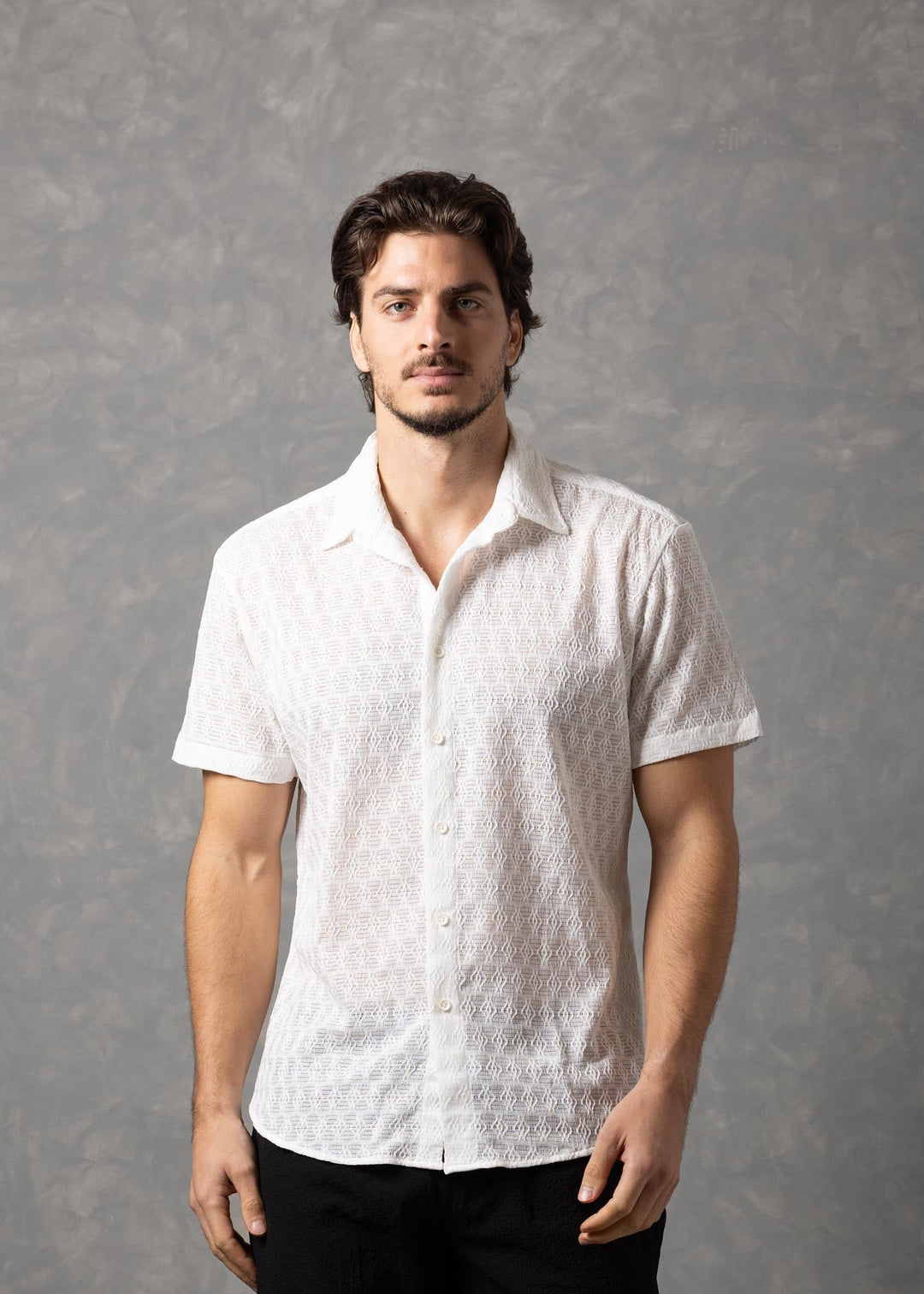 Desert Texture – Micro Knit Short Sleeve Button-Up Shirt