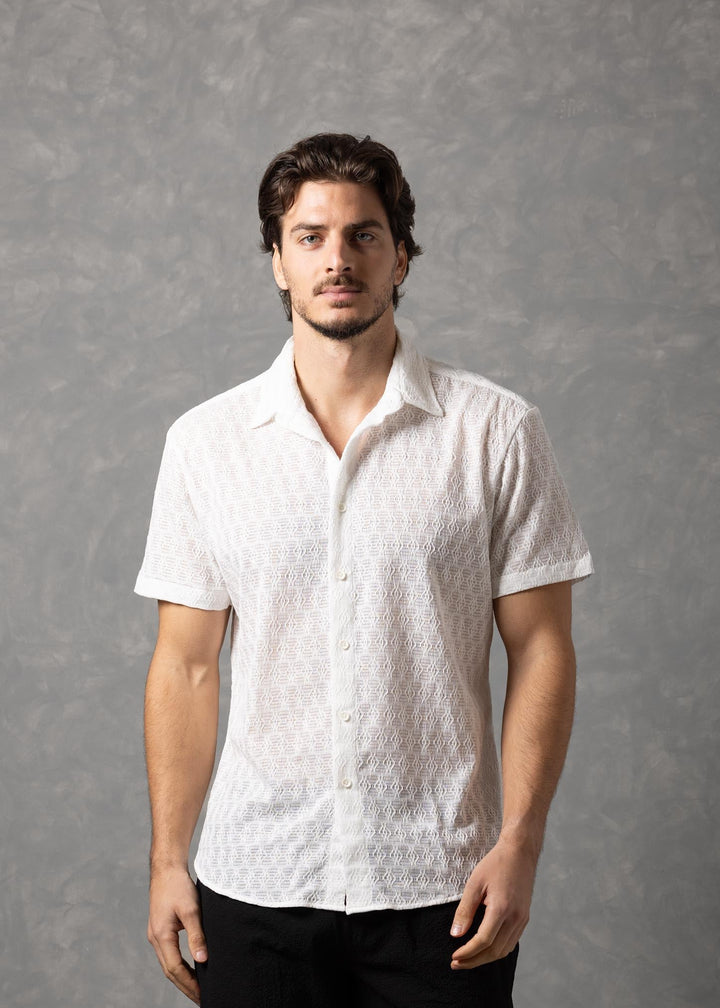 Desert Texture – Micro Knit Short Sleeve Button-Up Shirt