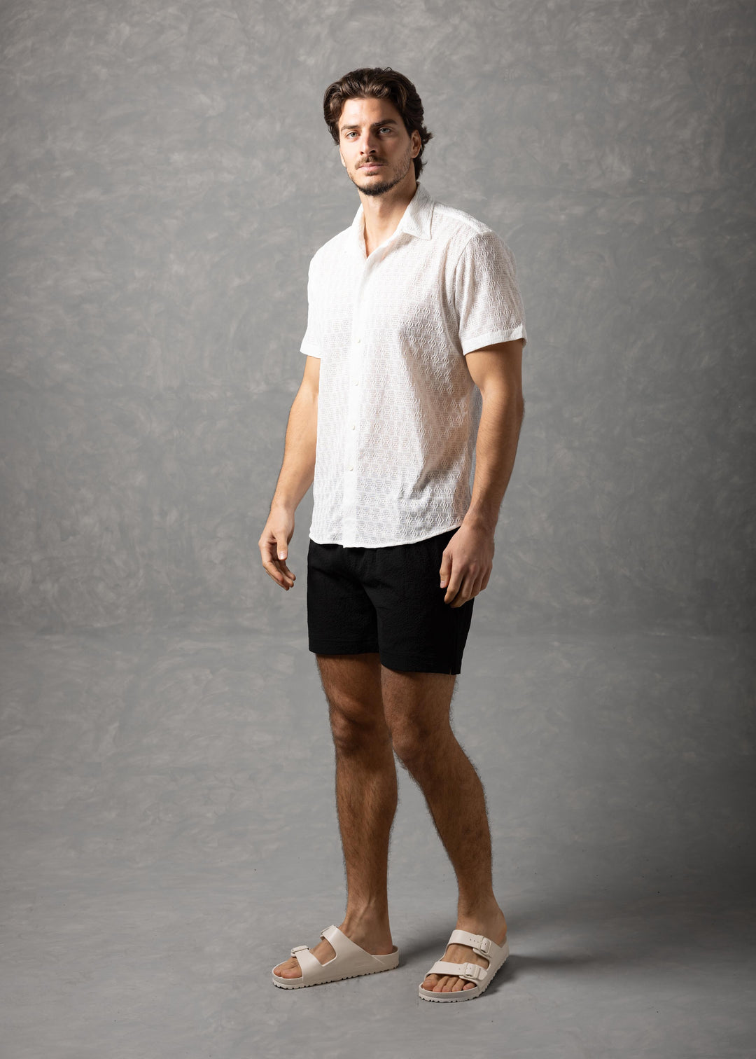 Desert Texture – Micro Knit Short Sleeve Button-Up Shirt
