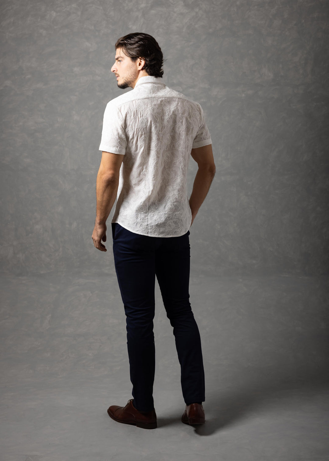 Floral Textured Short Sleeve Button-Up Shirt