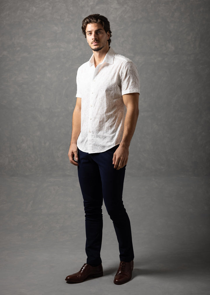 Floral Textured Short Sleeve Button-Up Shirt