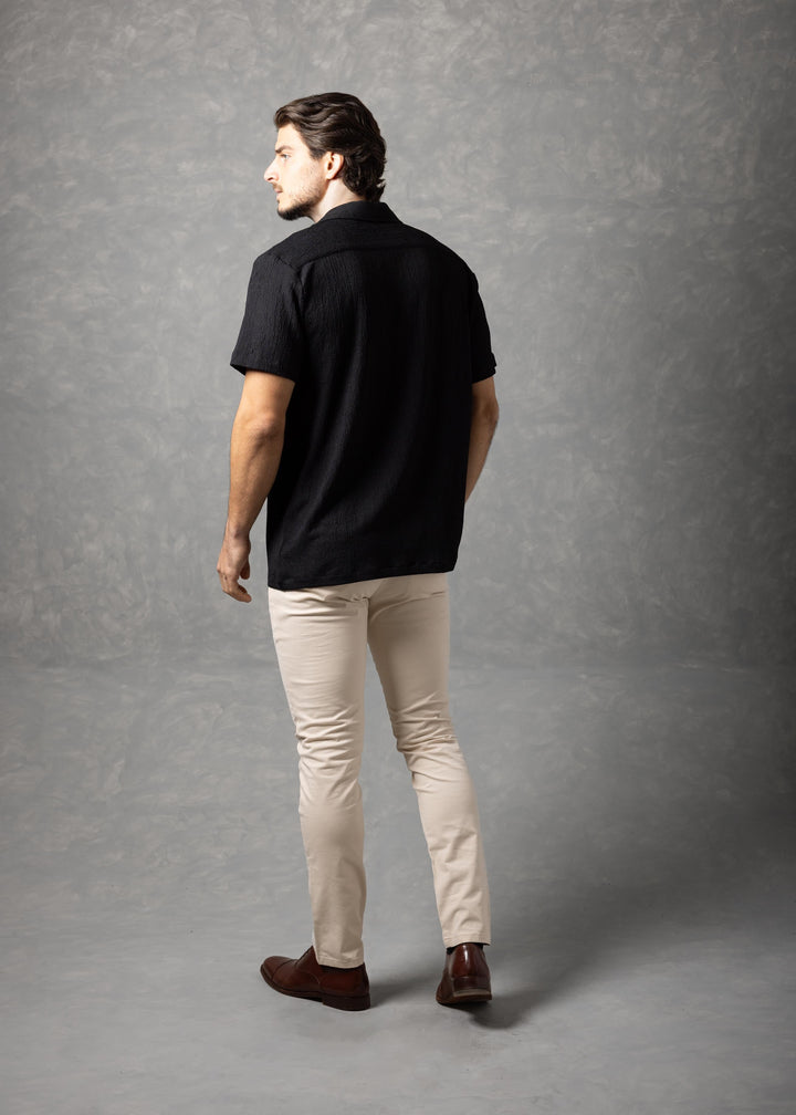 Crinkle Texture Short Sleeve Button-Up Shirt