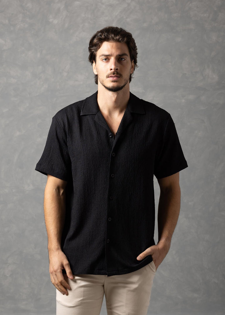 Crinkle Texture Short Sleeve Button-Up Shirt