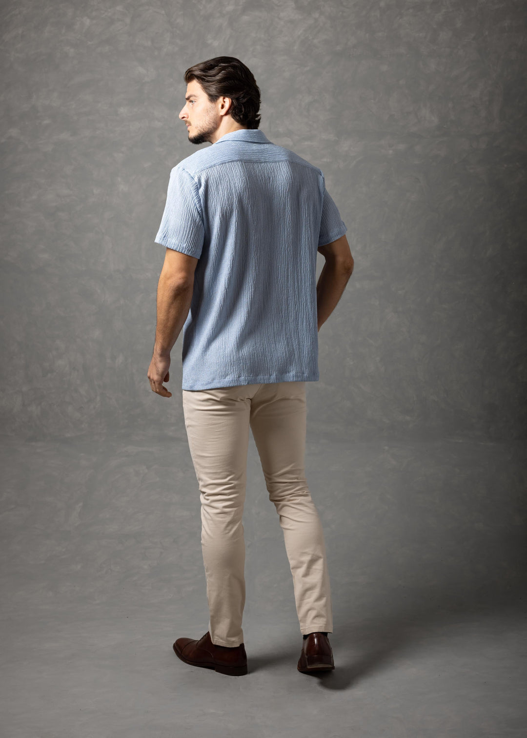 Crinkle Texture Short Sleeve Button-Up Shirt