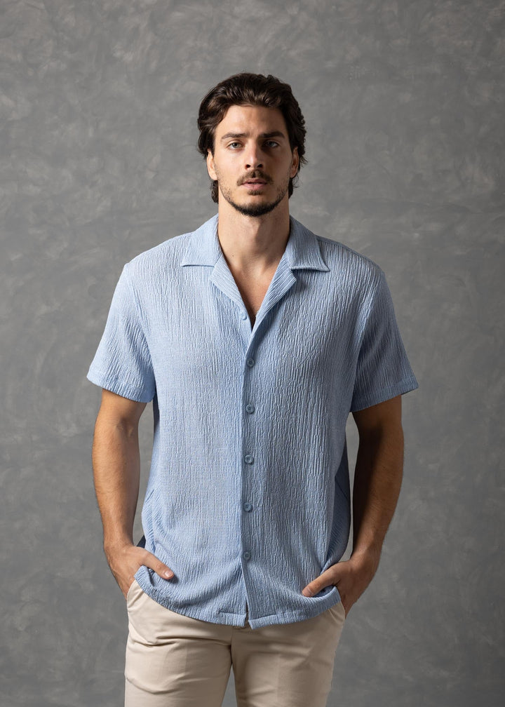 Crinkle Texture Short Sleeve Button-Up Shirt