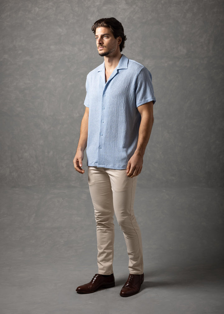 Crinkle Texture Short Sleeve Button-Up Shirt